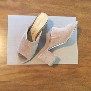 Tan mules with block heel